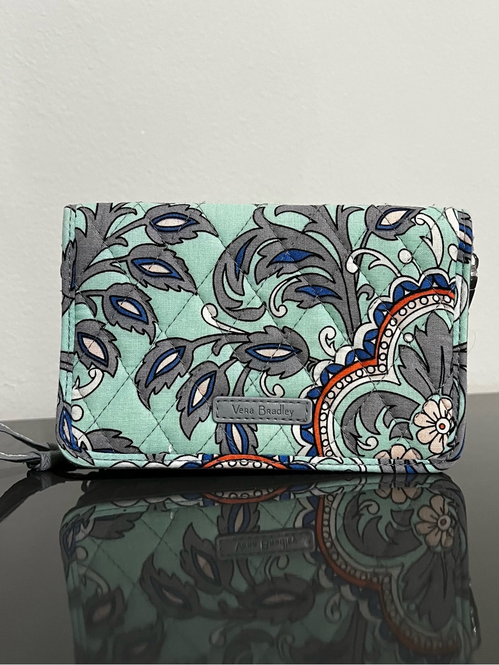 Vera Bradley "Fan Flowers" Compact Fabric Trifold Wristlet Wallet in Multicolor